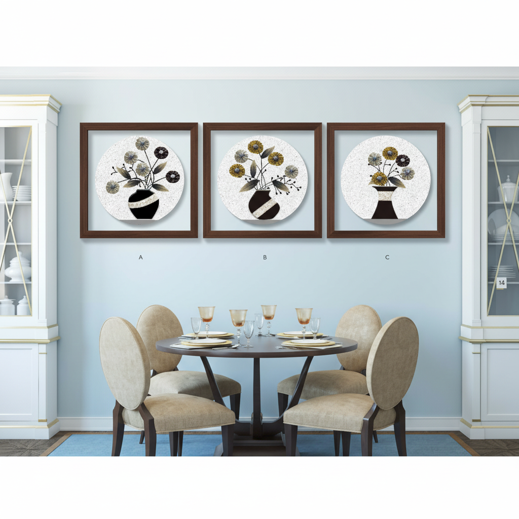 Abstract Floral Vase Triptych Circular Wall Art Set