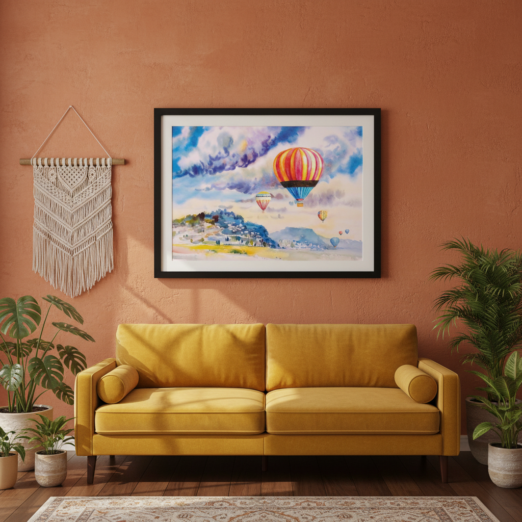 Up Away Hot Air Balloon Watercolor Wall Art