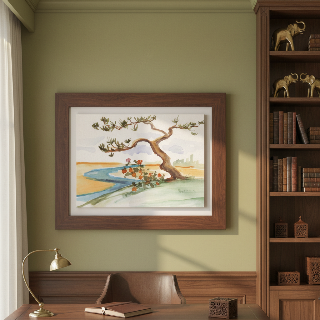 Riverside Reverie – Watercolor Landscape Wall Art