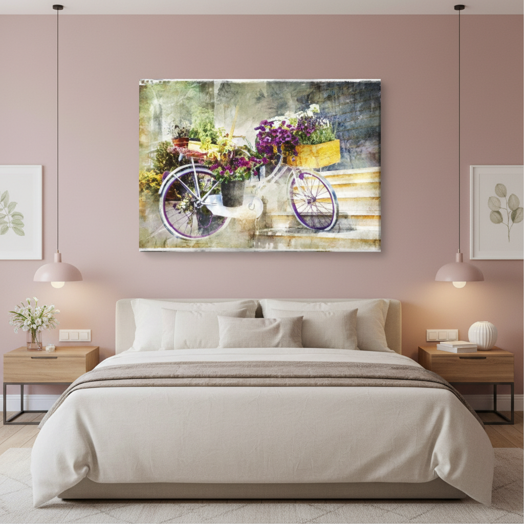 Vintage Floral Bicycle Canvas Wall Art