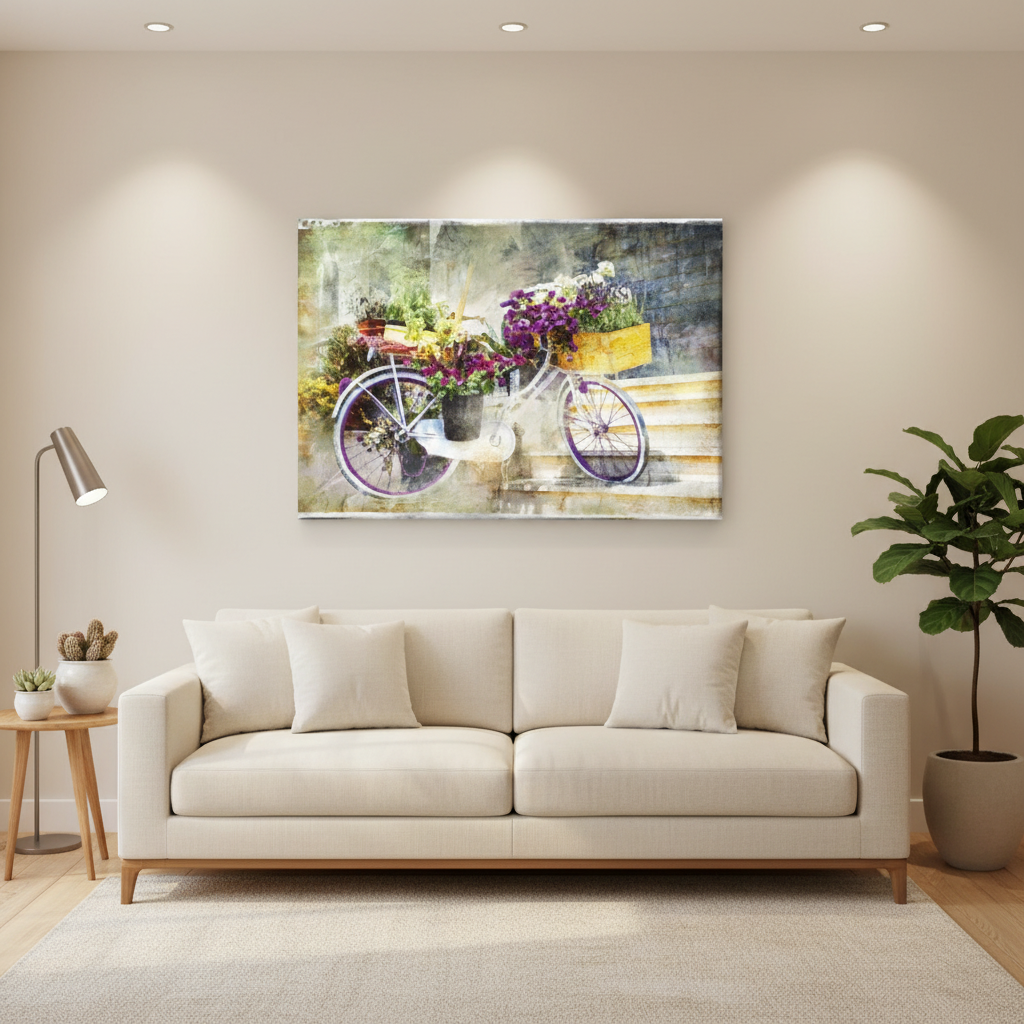 Vintage Floral Bicycle Canvas Wall Art