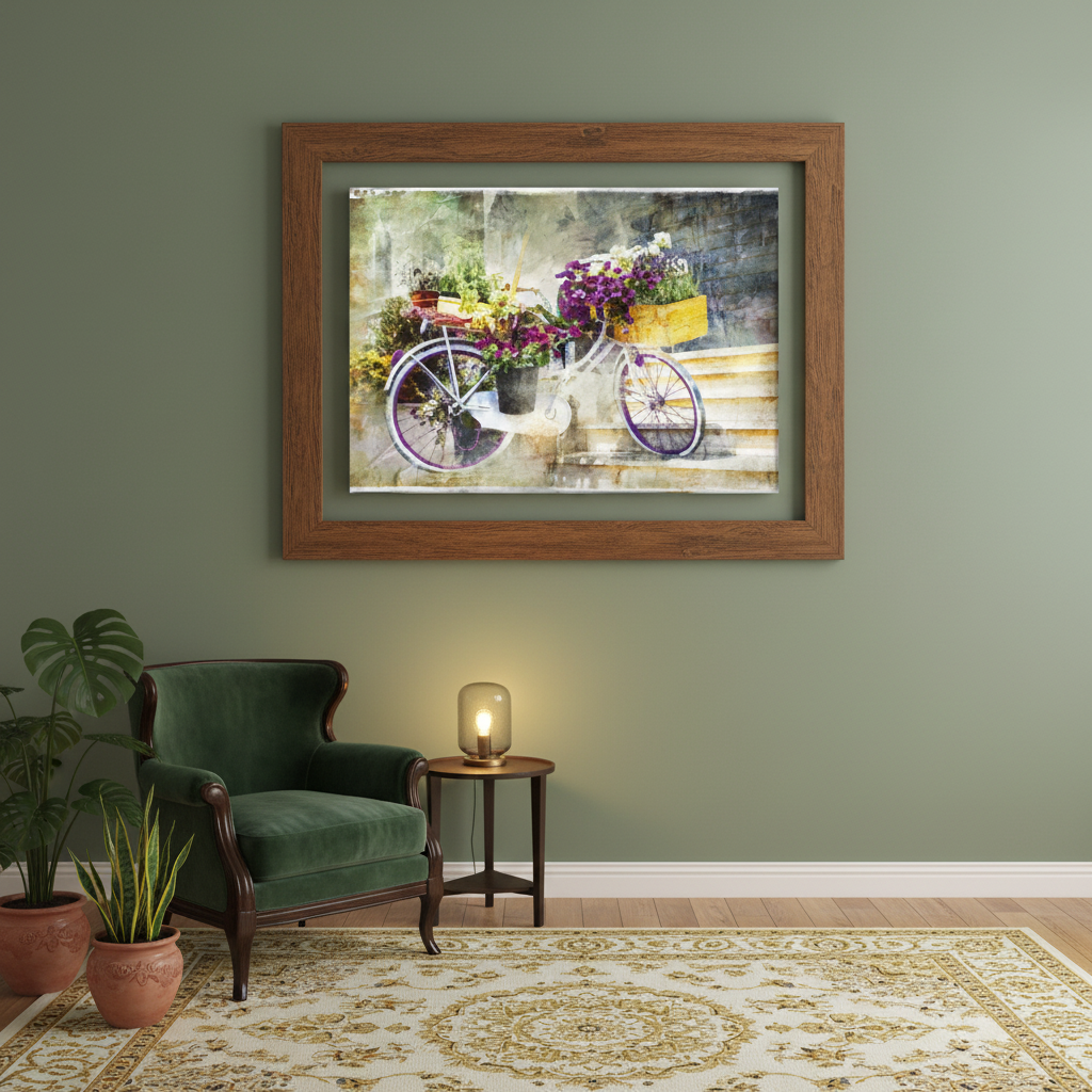 Vintage Floral Bicycle Canvas Wall Art