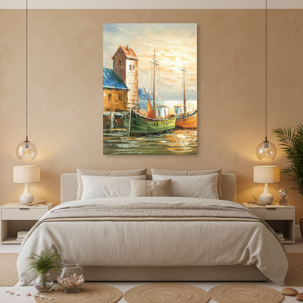 Harbour Sunset Sailboat Canvas Wall Art