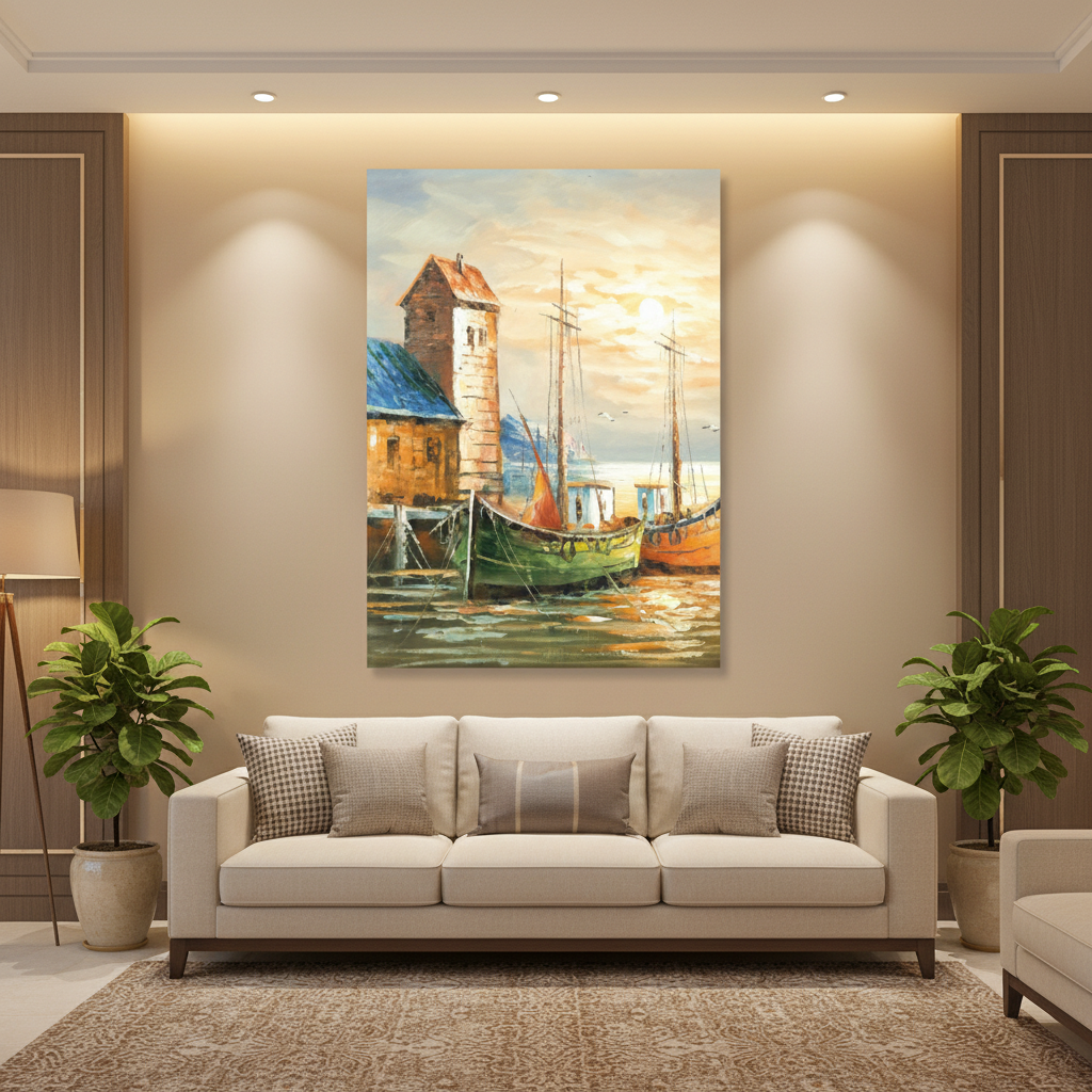 Harbour Sunset Sailboat Canvas Wall Art