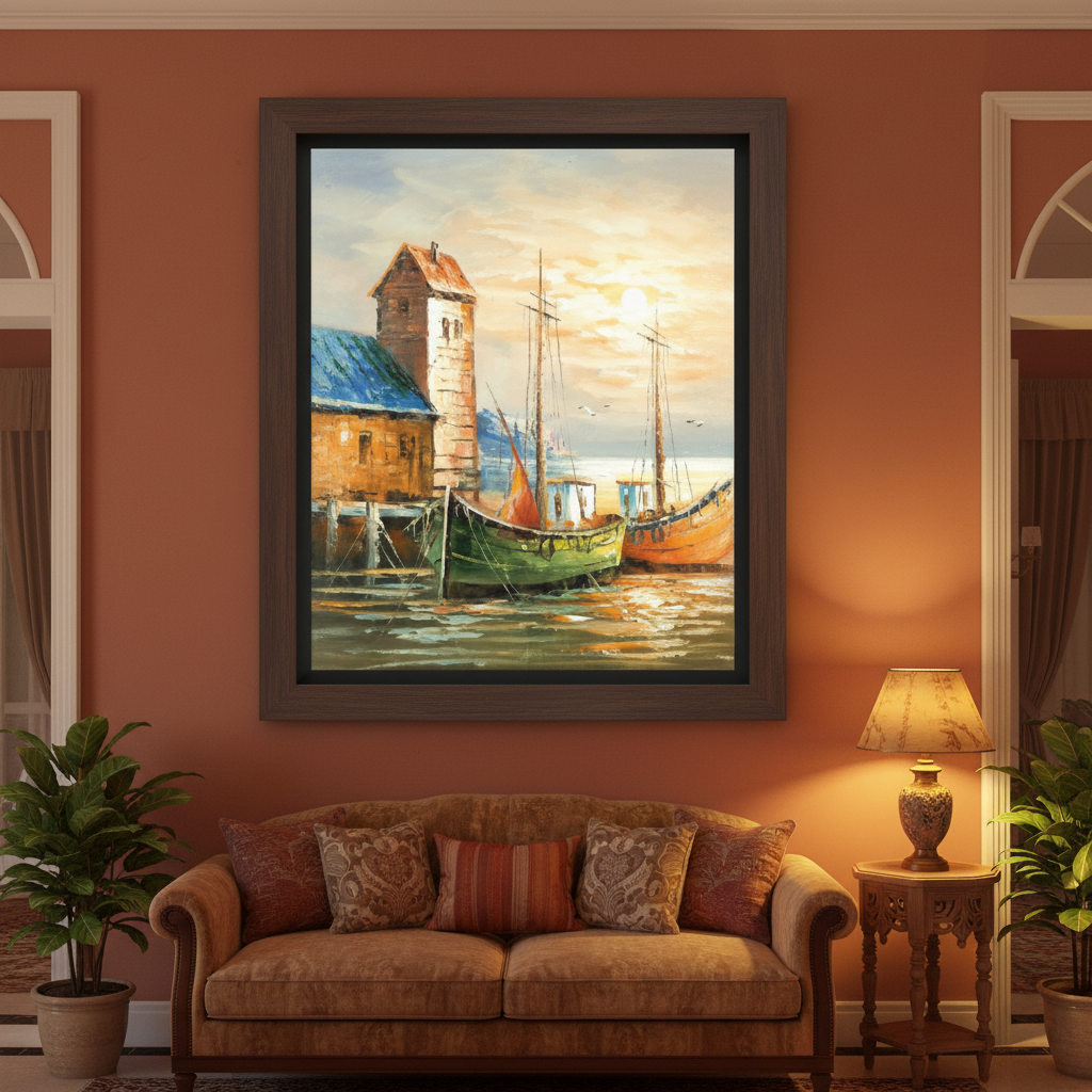 Harbour Sunset Sailboat Canvas Wall Art