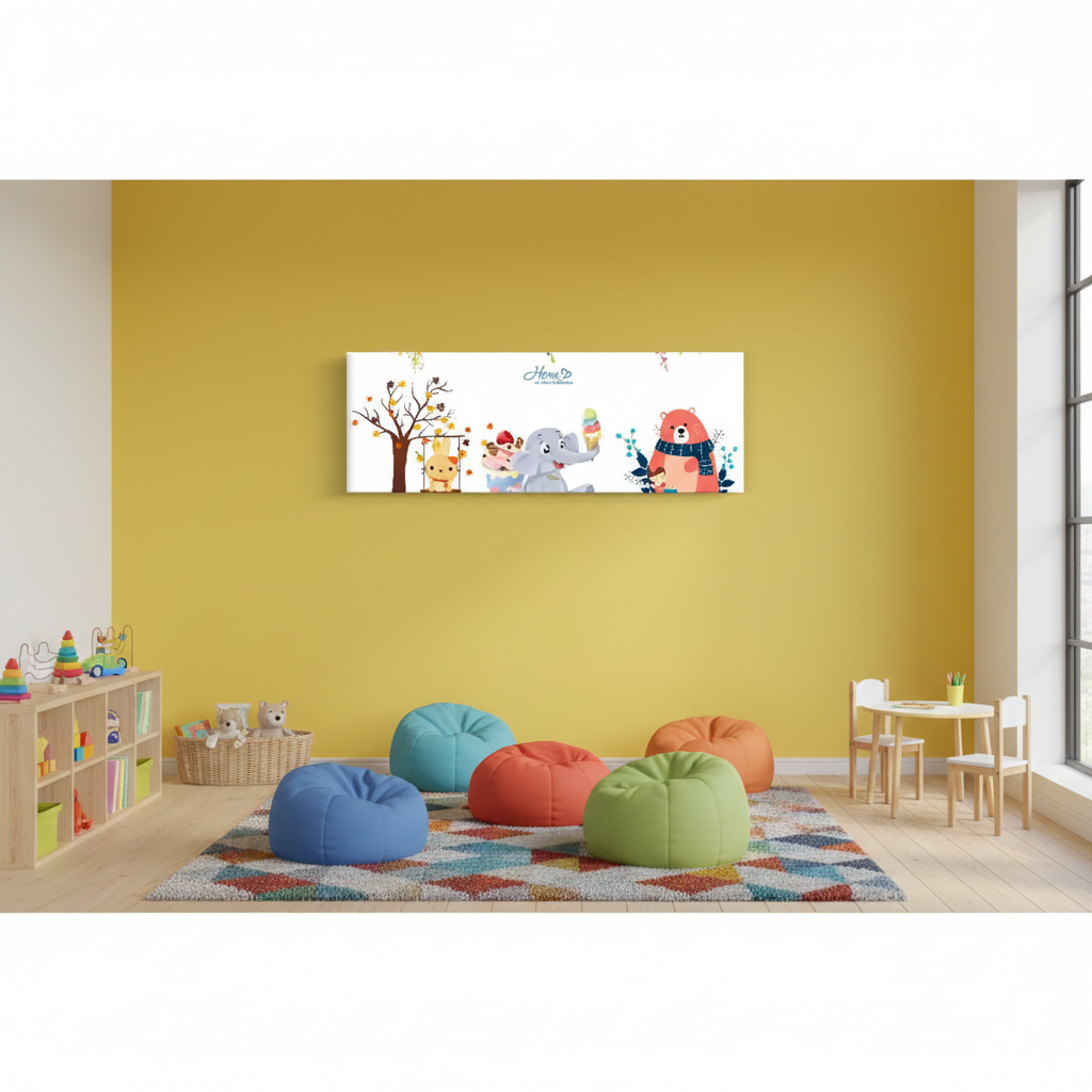 Cute Animal Friends — Cartoon Panoramic Canvas | Single Panel Kids Wall Art
