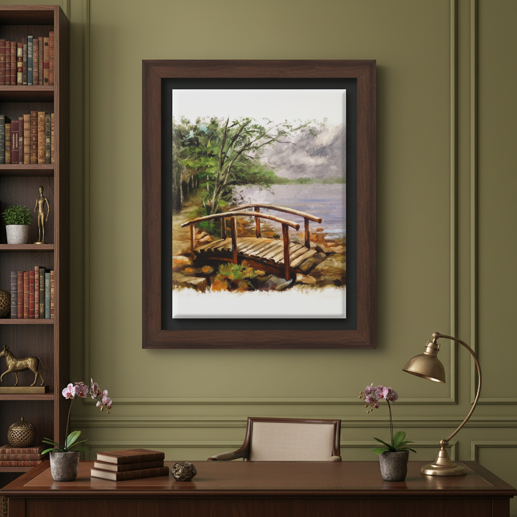 Lakeside Wooden Bridge Canvas Wall Art