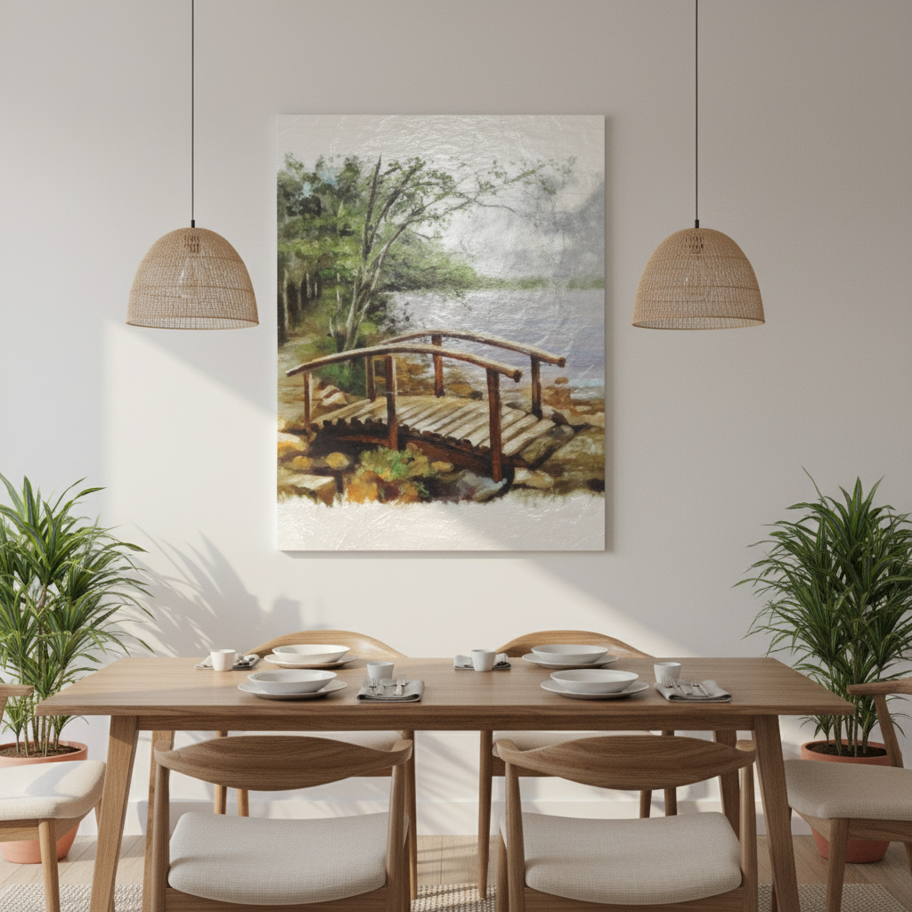 Lakeside Wooden Bridge Canvas Wall Art