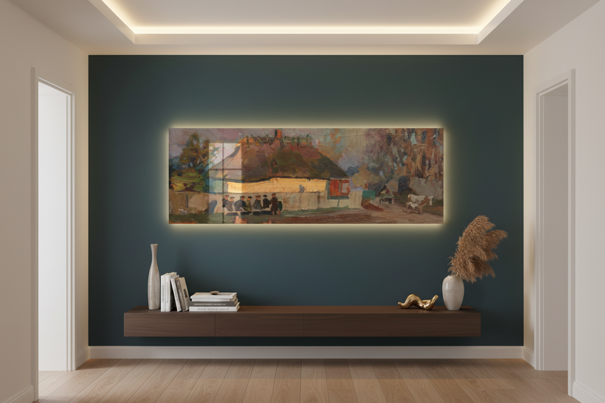Rustic Village Life — Panoramic Impressionist Wall Art
