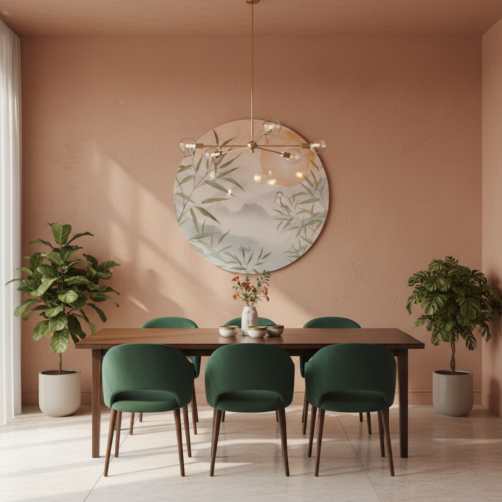 Bamboo Mist & Egret — Circular Asian Wall Art