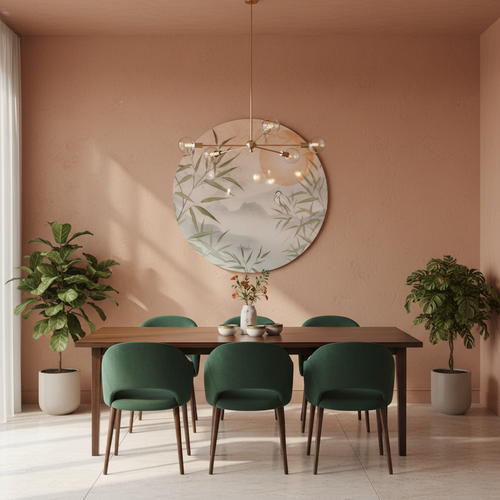 Bamboo Mist & Egret — Circular Asian Wall Art