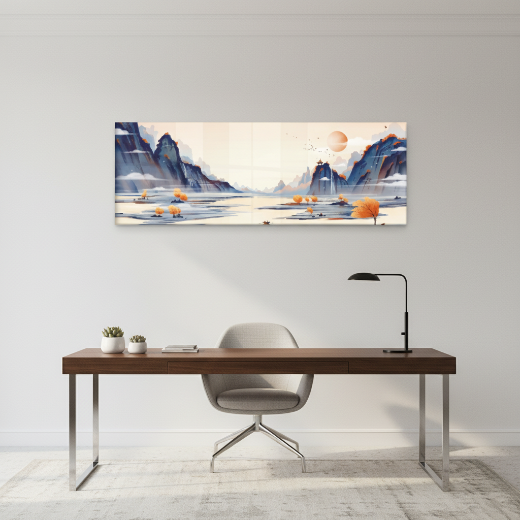 Still Waters — Minimalist Japanese Panoramic Landscape Wall Art