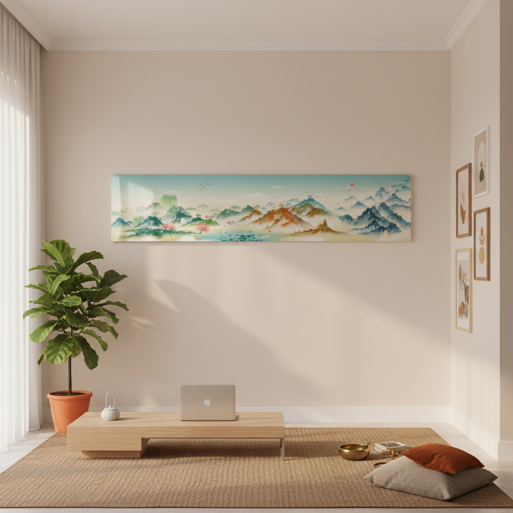 Misty Peaks — Chinese Watercolor Mountain Landscape Wall Art