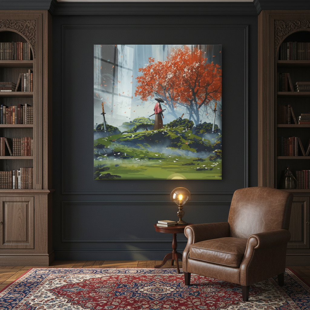 Crimson Solitude — Fantasy Autumn Landscape Wall Art