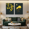 Golden Ginkgo Leaf Diptych Wall Art Set