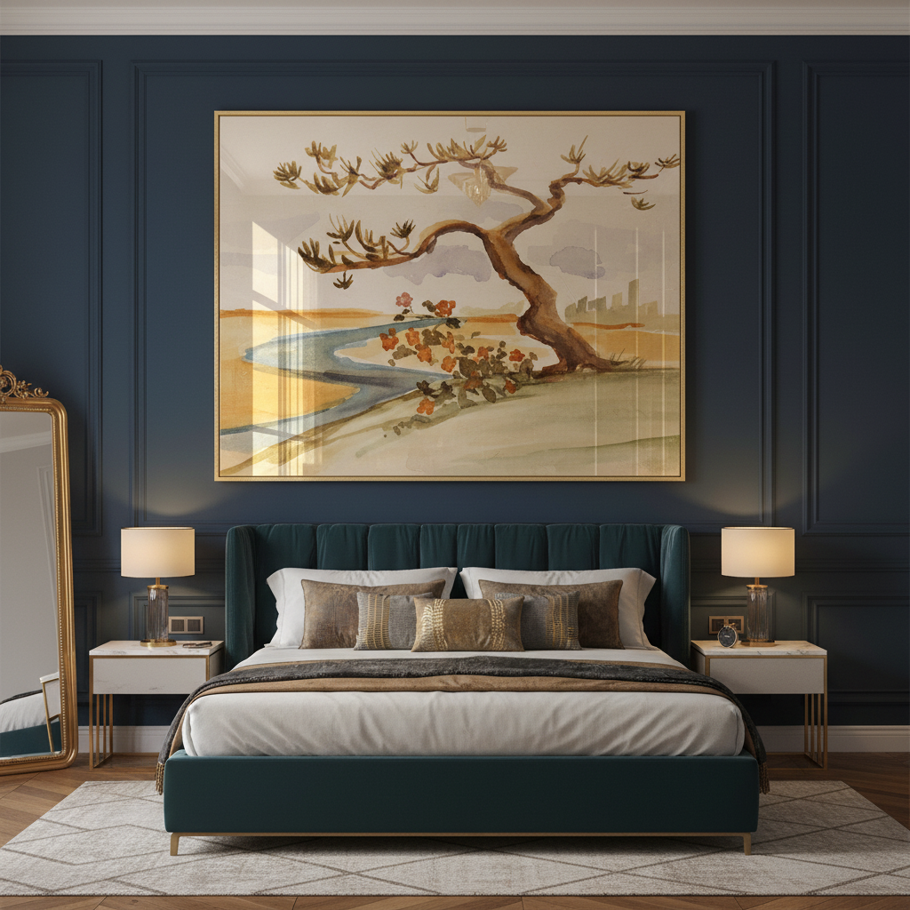Riverside Reverie – Watercolor Landscape Wall Art