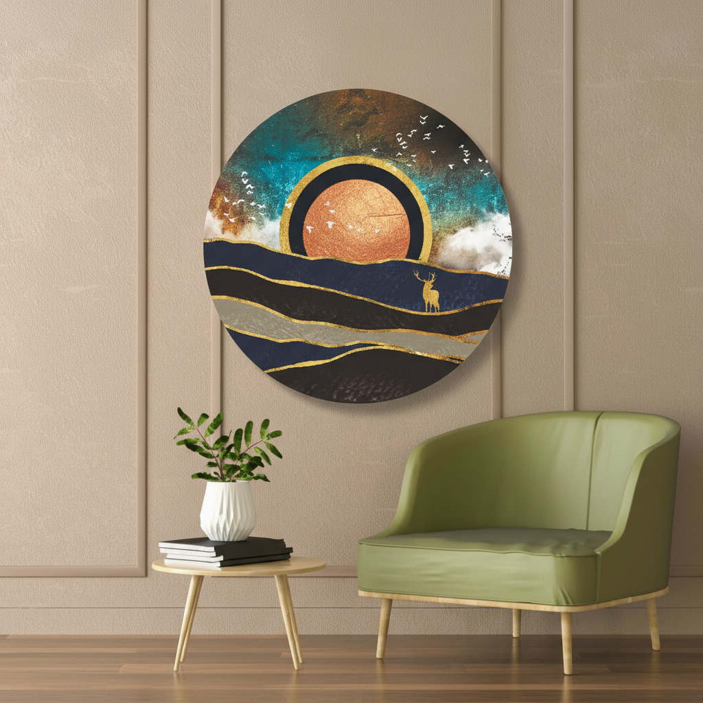 Golden Sunset Deer Circular Wall Art