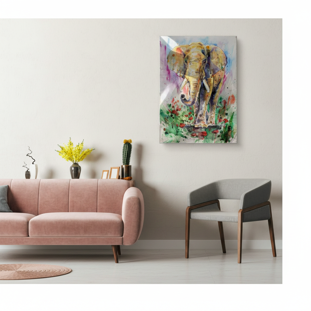 Majestic Elephant in Watercolour Bloom — Single Panel Portrait Canvas Wall Art