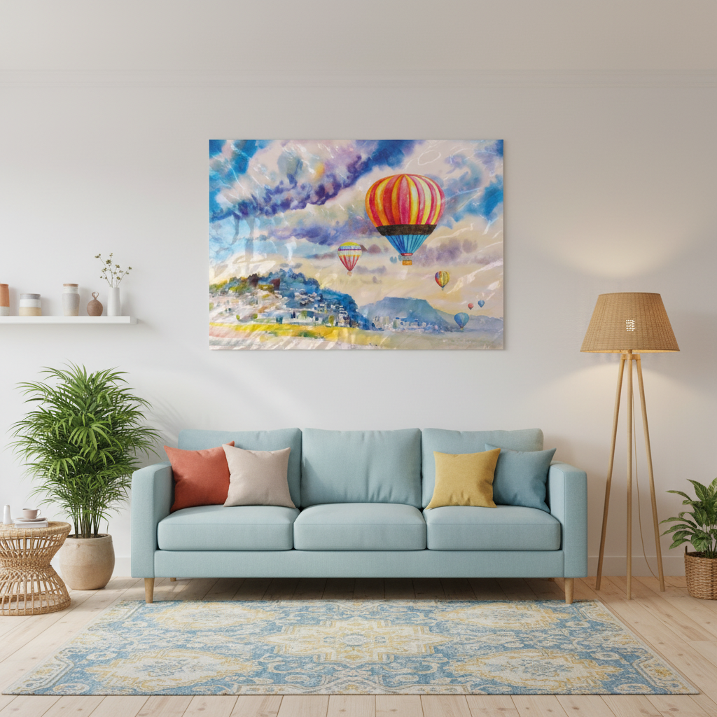 Up Away Hot Air Balloon Watercolor Wall Art