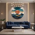Teal & Gold Abstract Crane Circular Wall Art