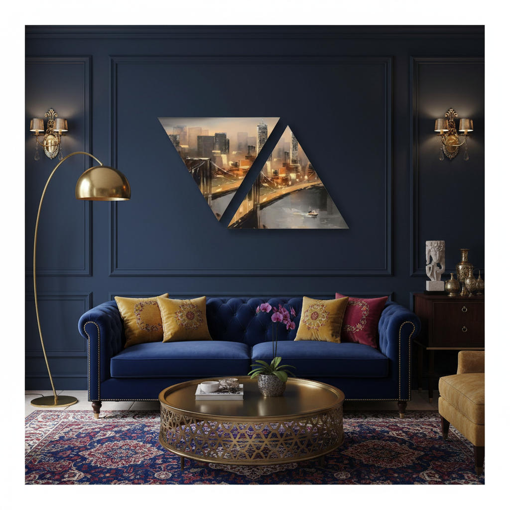 Golden City – Geometric Cityscape Diptych Wall Art