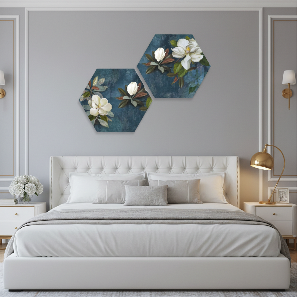 Magnolia Hex – Floral Diptych Wall Art