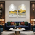 Golden Mountain Lake Diptych Wall Art Set