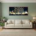 Enchanted Forest Deer & Golden Tree | 3 Panel Canvas Wall Art