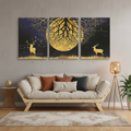 Golden Deer Moon Night 3 Panel Wall Art | Triptych Canvas Print