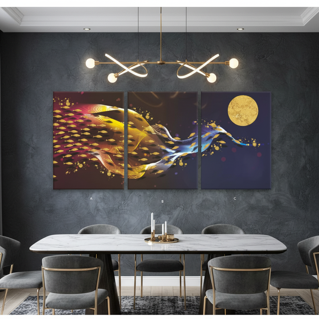 Voyage of the Golden Whales | Moonlit Ocean Triptych | Set of 3 Frames