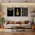 Gilded Tropics — Golden Pineapple & Botanical Leaves | Set of 3 Framed Wall Art