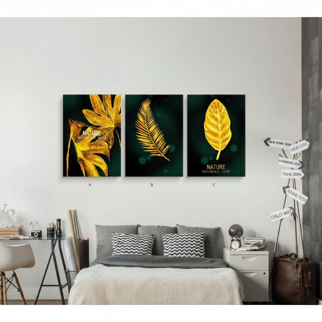 Luxury Gold Leaf Botanical Triptych | Set of 3 Framed Prints