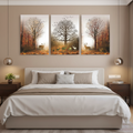 Golden Autumn Forest & Deer Family | Triptych Wall Art Set of 3