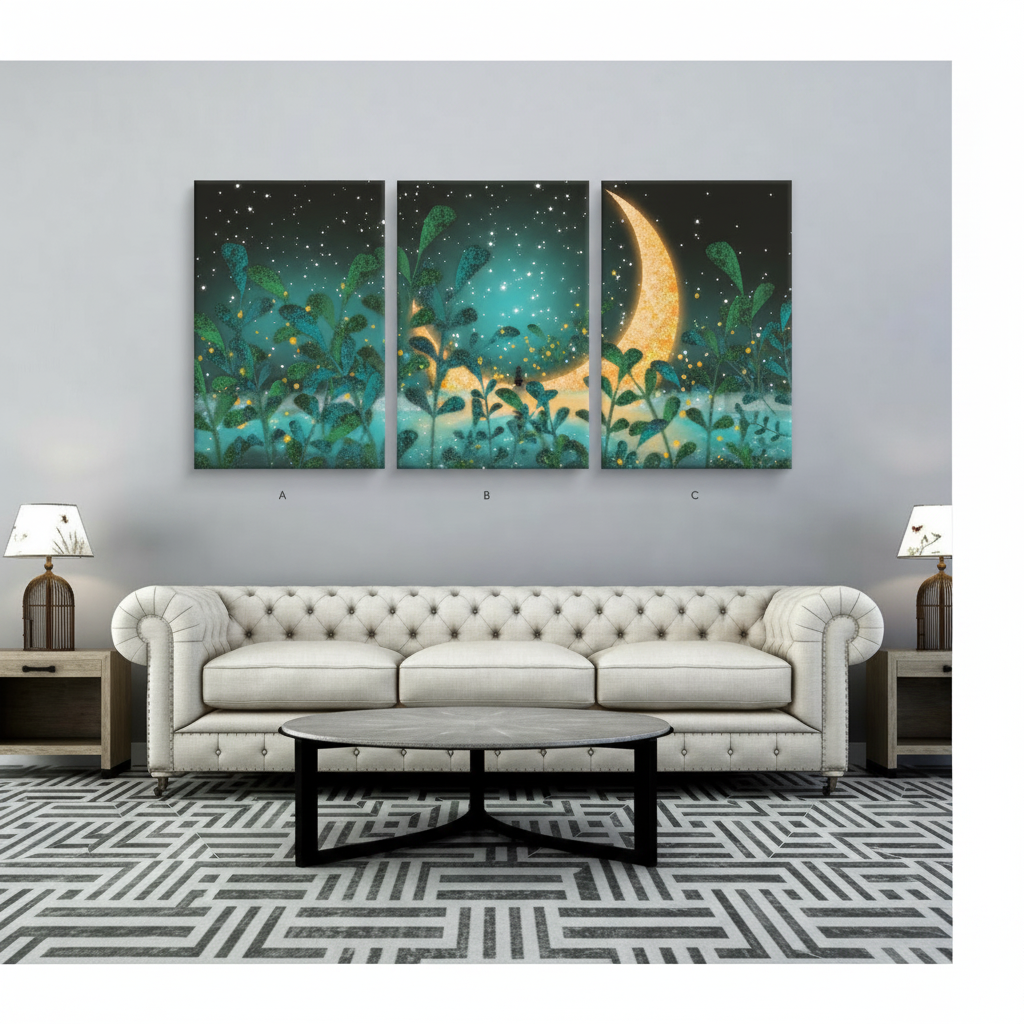 Moonlit Garden Triptych Wall Art