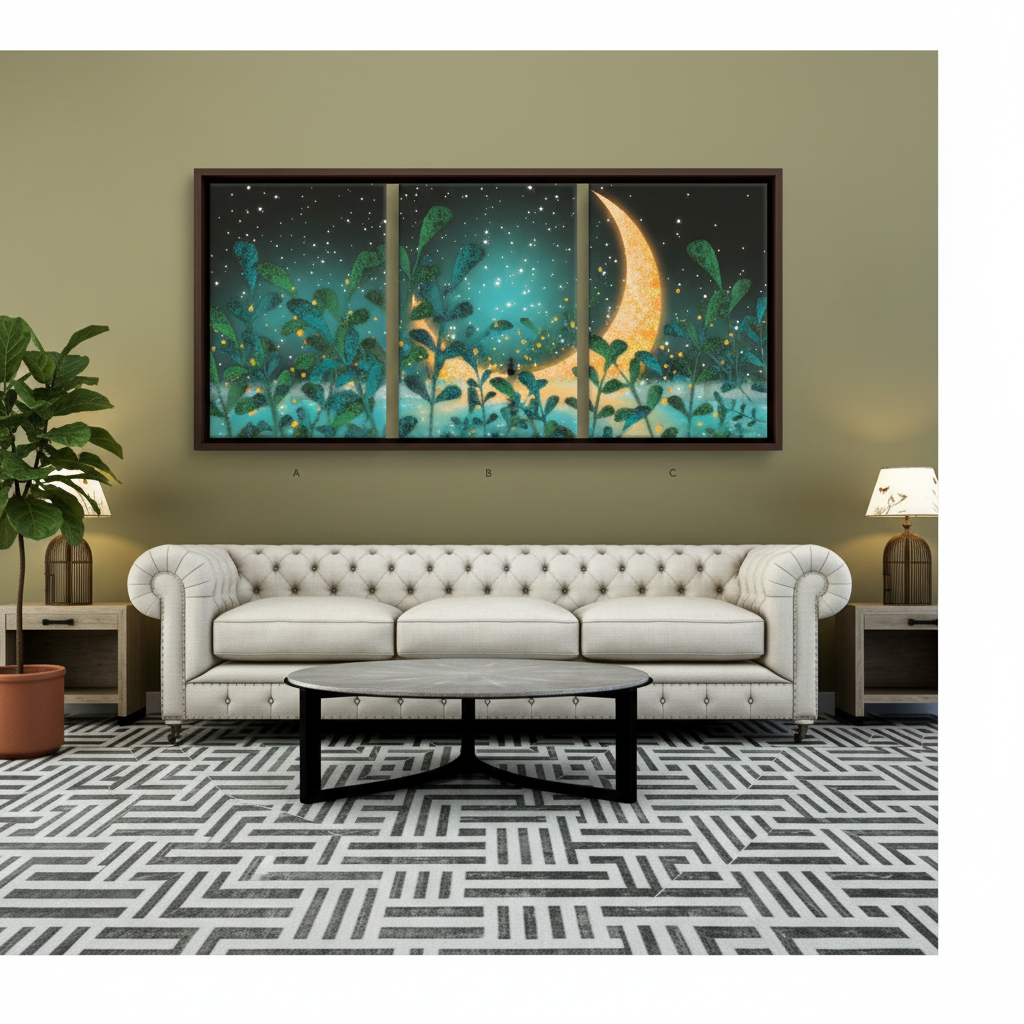 Moonlit Garden Triptych Wall Art