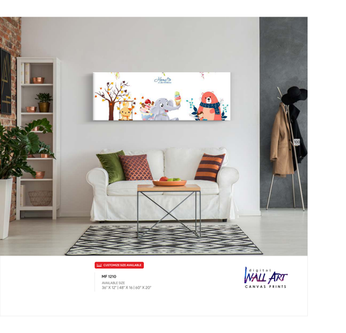 Cute Animal Friends — Cartoon Panoramic Canvas | Single Panel Kids Wall Art