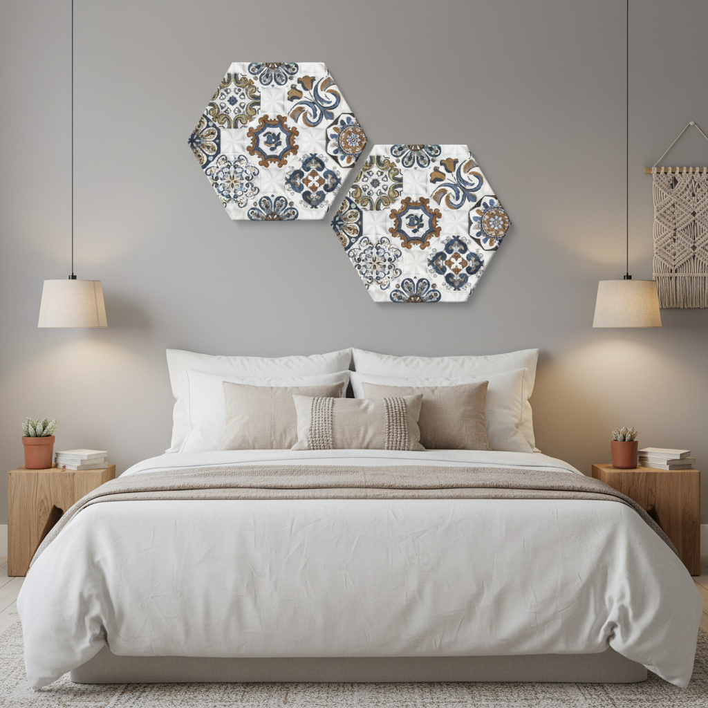 Moroccan Mandala Hexagon Diptych Wall Art Set