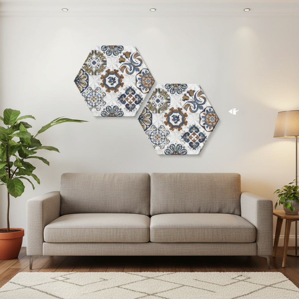 Moroccan Mandala Hexagon Diptych Wall Art Set