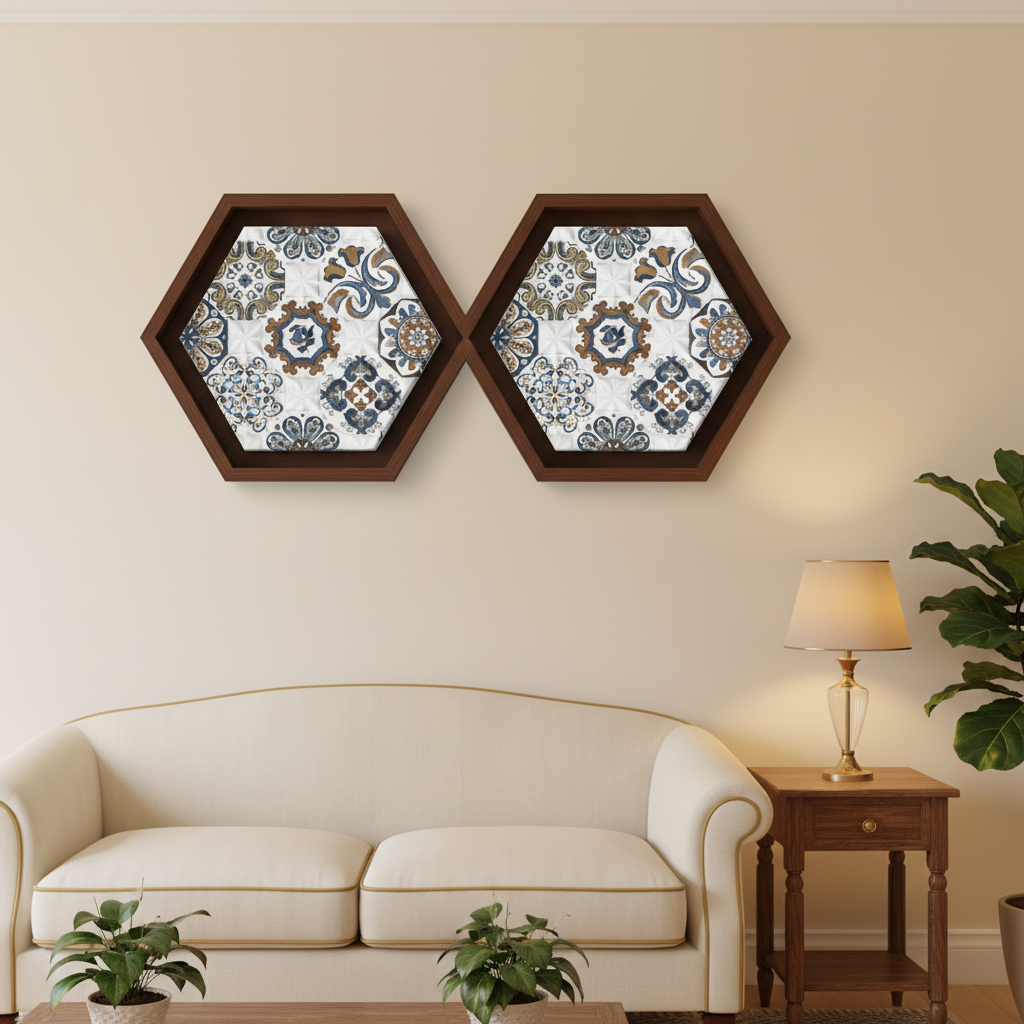 Moroccan Mandala Hexagon Diptych Wall Art Set