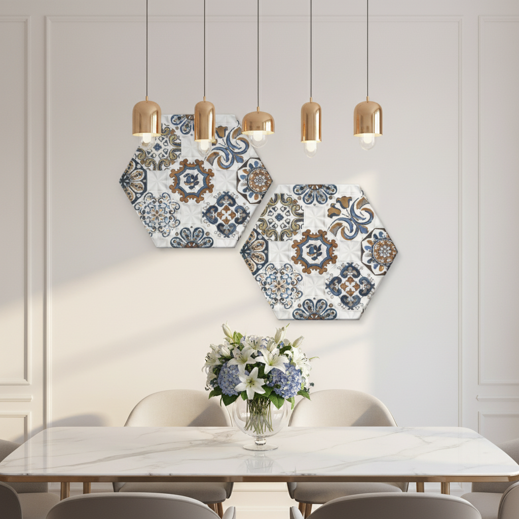 Moroccan Mandala Hexagon Diptych Wall Art Set