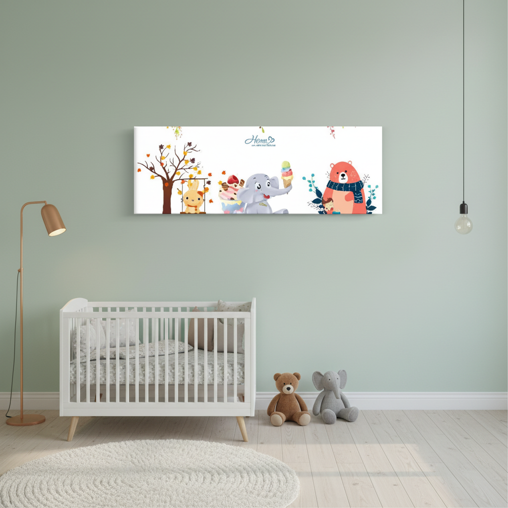 Cute Animal Friends — Cartoon Panoramic Canvas | Single Panel Kids Wall Art