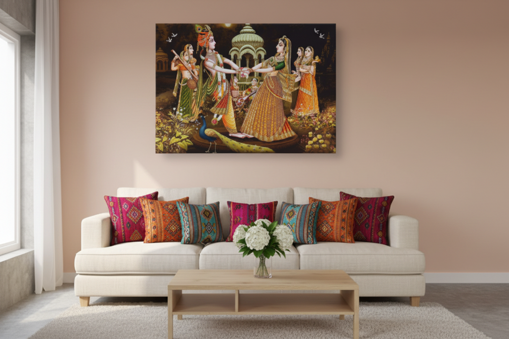 Radha Krishna Gopis Temple Dance Canvas Art