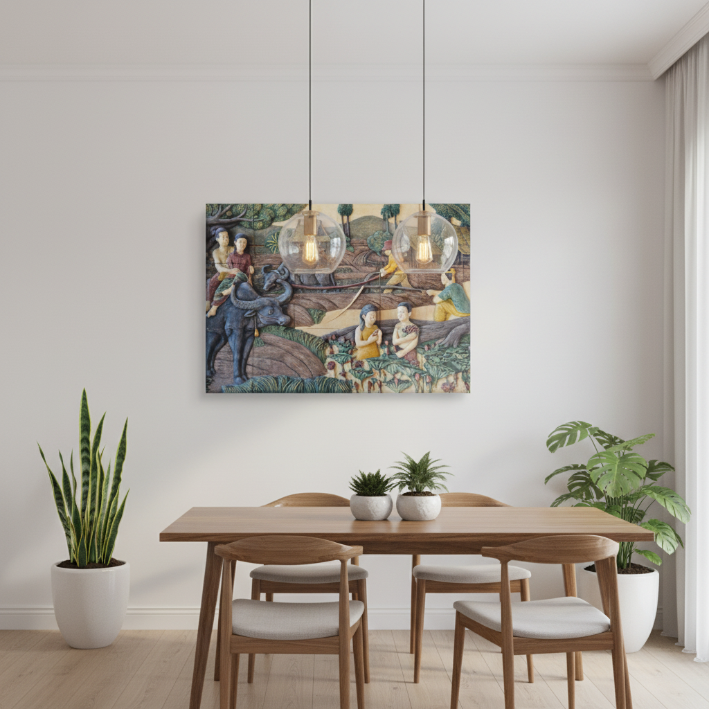 Traditional Village Life 3D Relief Canvas Wall Art