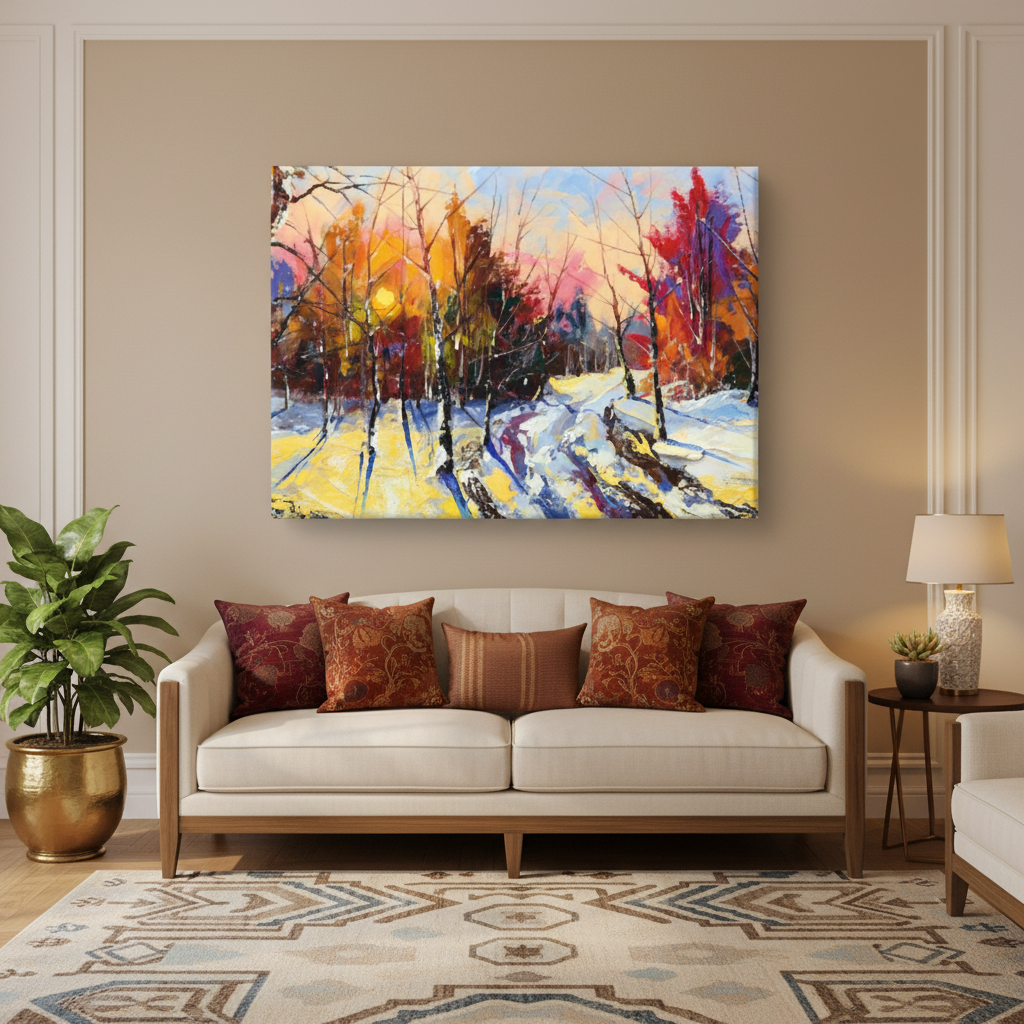 Winter Forest Sunset Canvas Wall Art