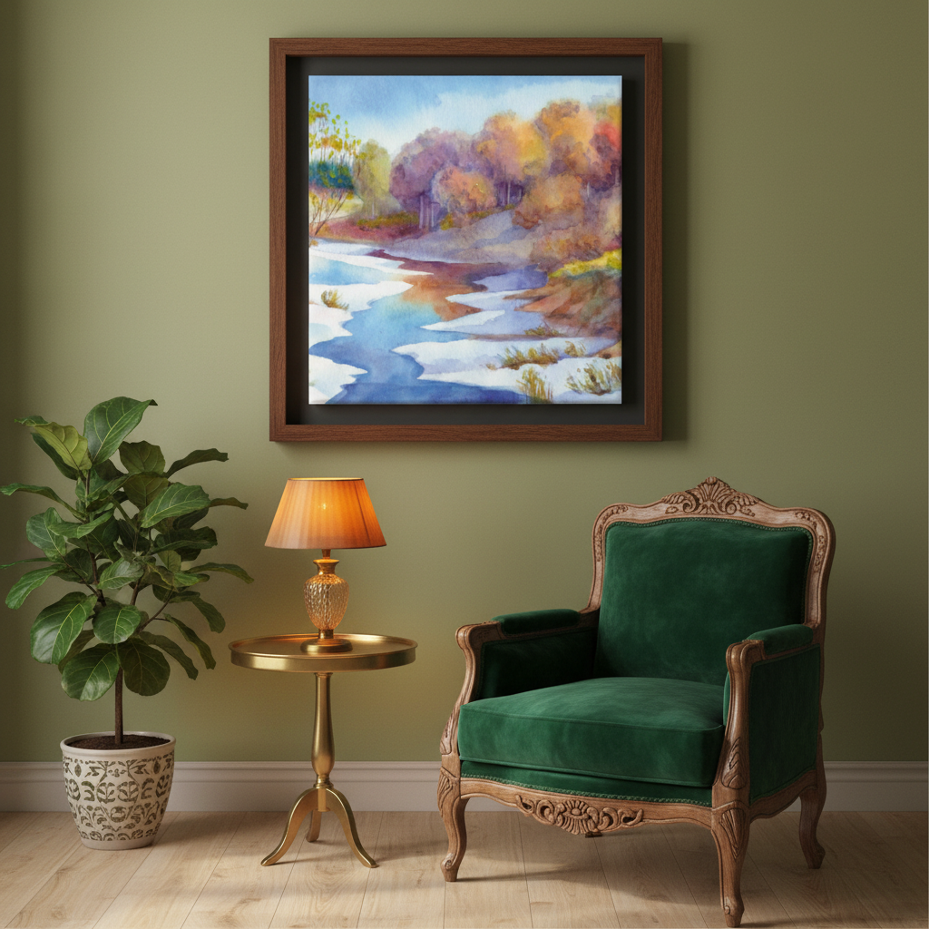 Winter Stream Autumn Forest Canvas Wall Art
